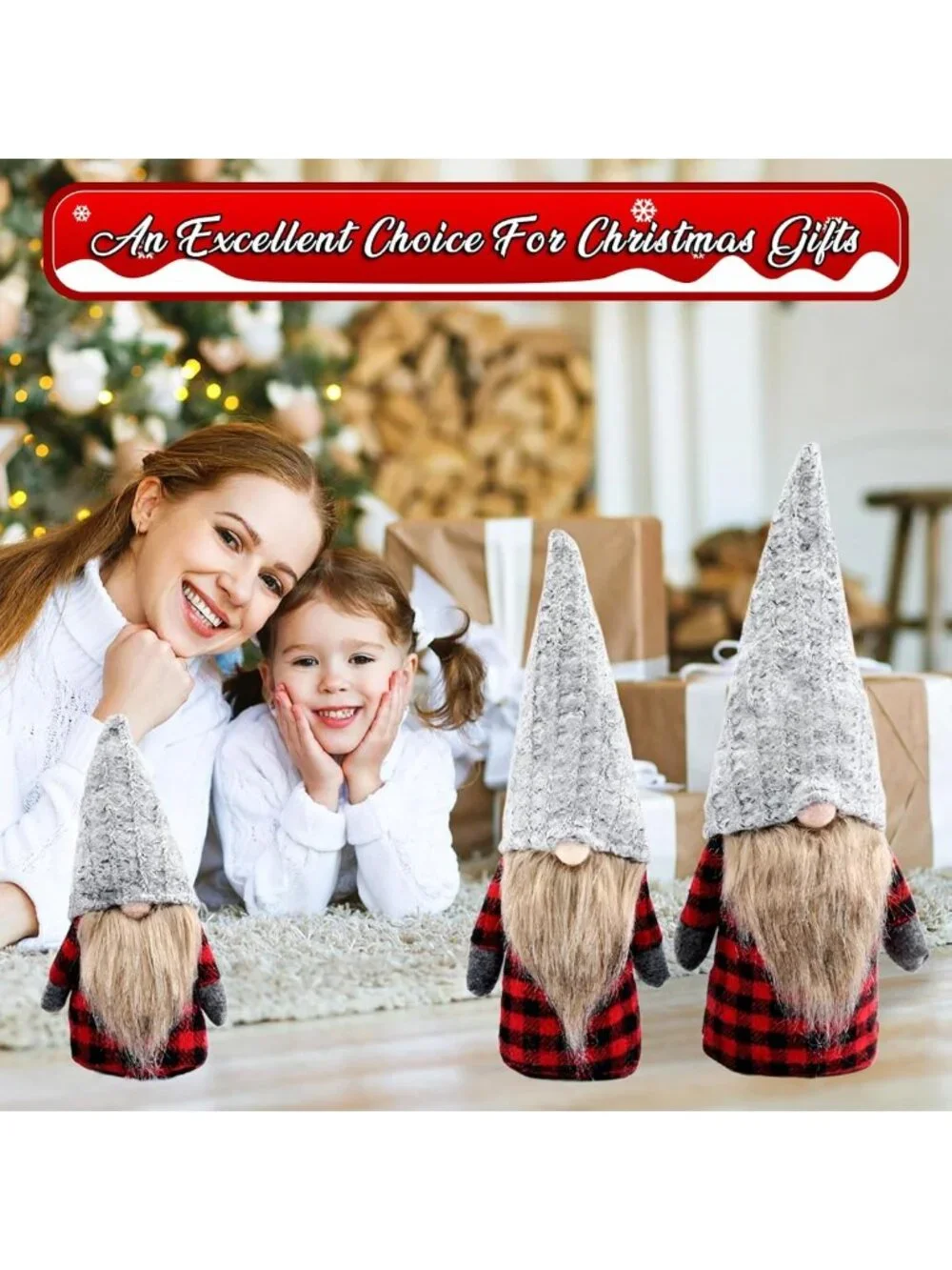 Handmade Christmas Gnomes Decorations - 3 Pack Nordic Elf Santa Figurines for